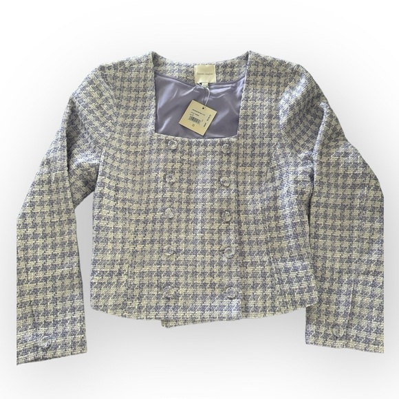 NWT Favorite Daughter Dasha Tweed Blazer Top Lilac Plaid Sz 6 - Picture 2 of 11
